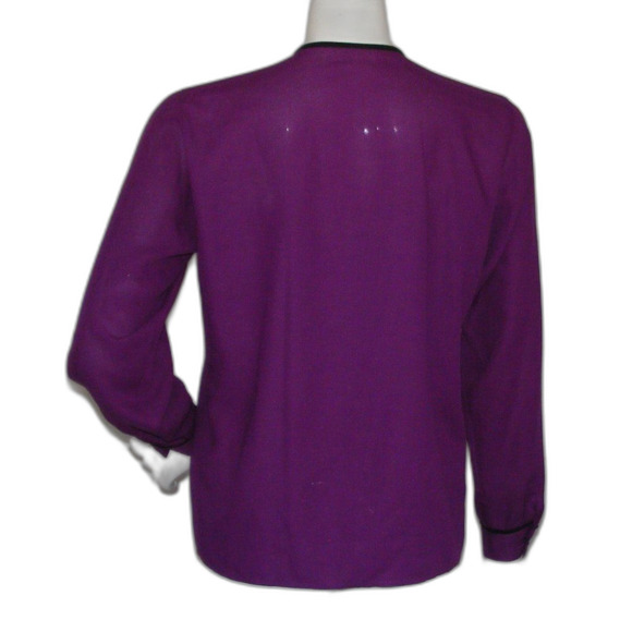 ANNE KLEIN Blouse, 6 Vintage, Hidden buttons, long sleeves, Purple - Picture 8 of 11